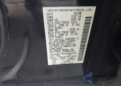 2009 Nissan Armada Se z USA, uszkodzony, nr VIN 5N1AA08C79N606908